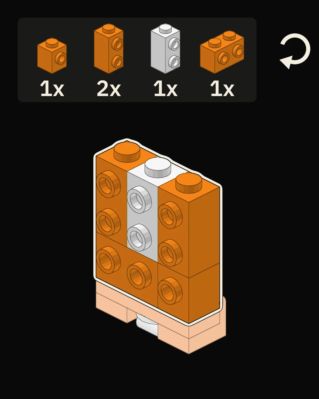 Step 2 of 18: Turn it over, studs up, and add the bricks with studs on the side.