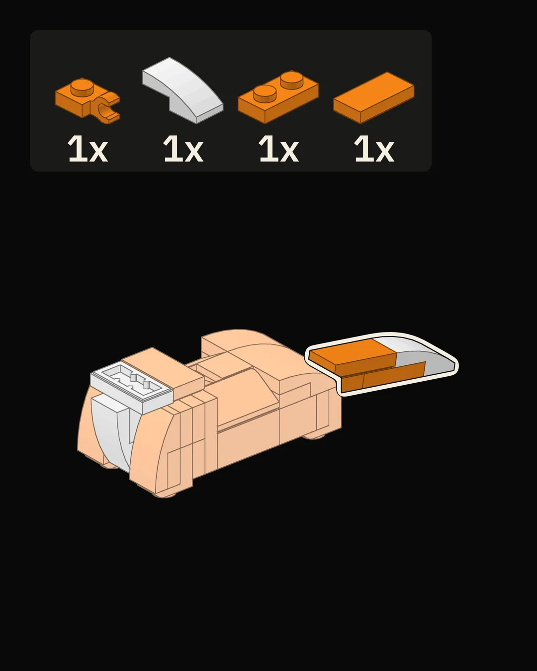 Step 9 of 18: Build the tail at the back.