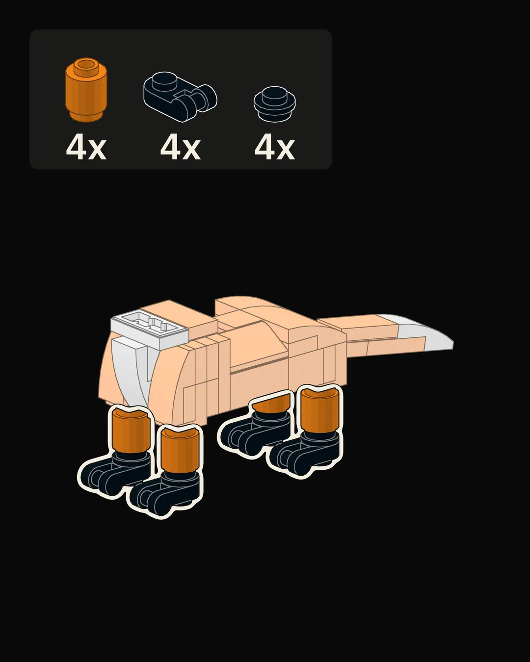 Step 10 of 18: Add the four legs underneath.